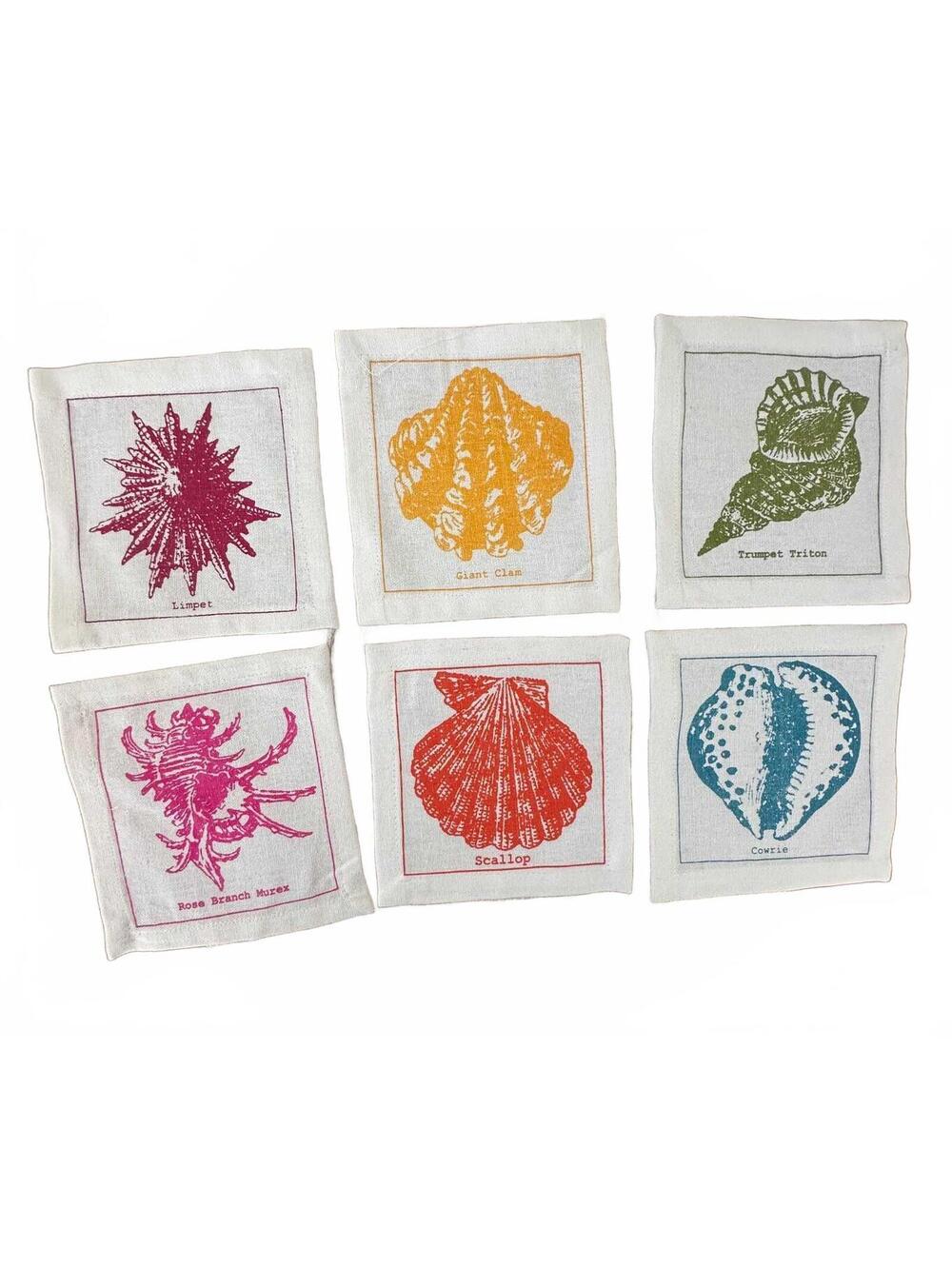Two's Company Shell Linen Cocktail Napkins (Set of 6)